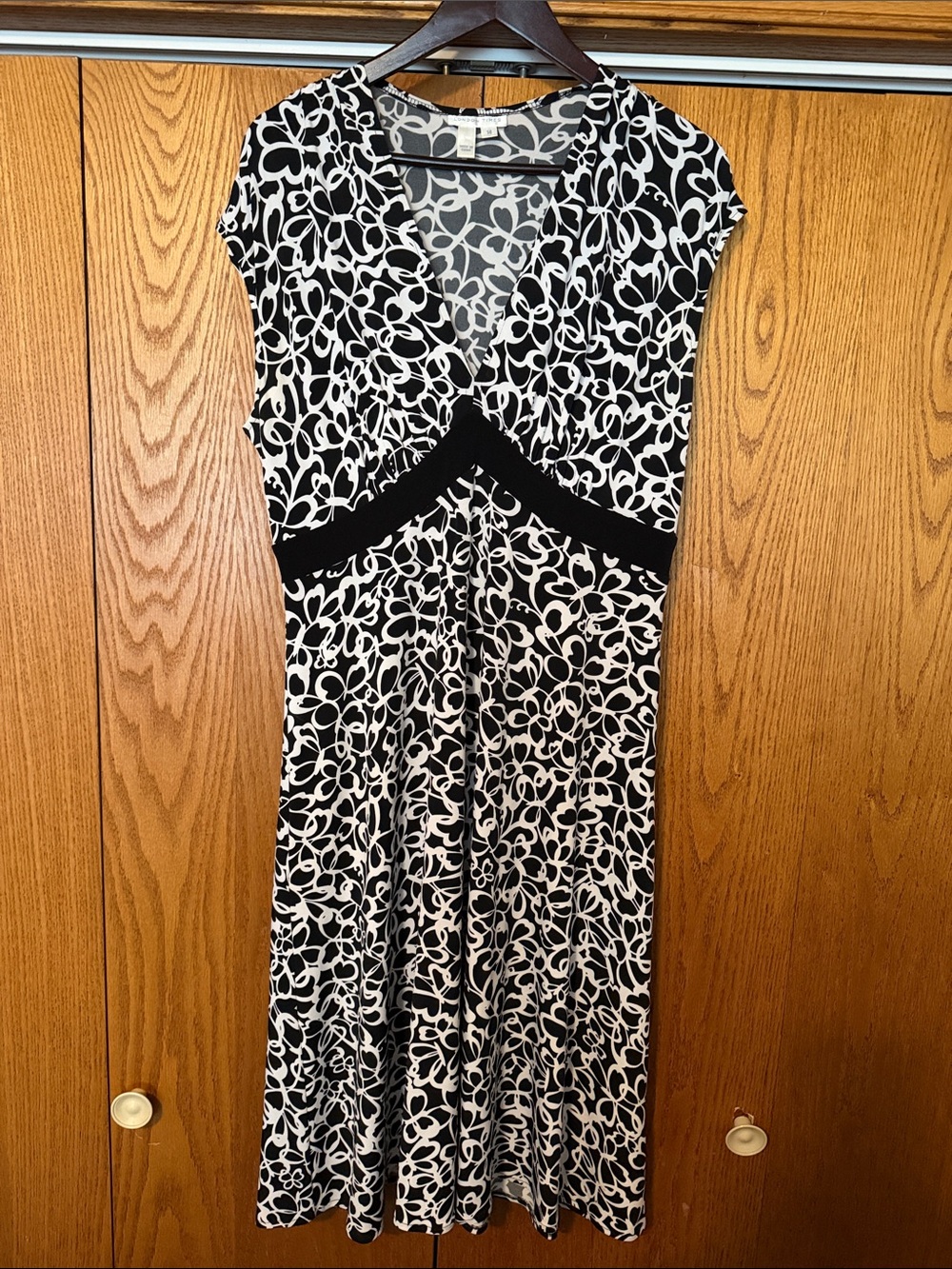 Black & White Floral Wrap-Style Dress
